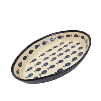 Blue Fish On White Oval Tray